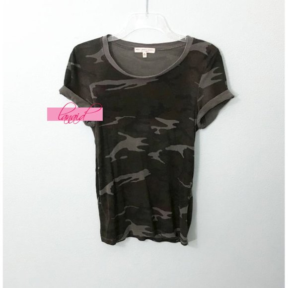 Urban Outfitters Marnie Camo T-Shirt Olive Green Gray Distressed Destroyed Top S - Picture 6 of 12